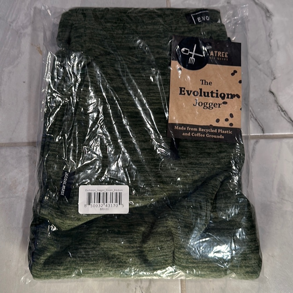 Coalatree Evolution jogger sweat pants recycled coffee green medium new